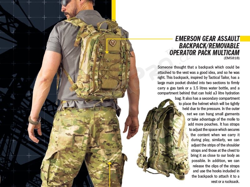 Vojenský batoh Operator s možností připevnění na vestu, 13,5L - Černá [EmersonGear]
