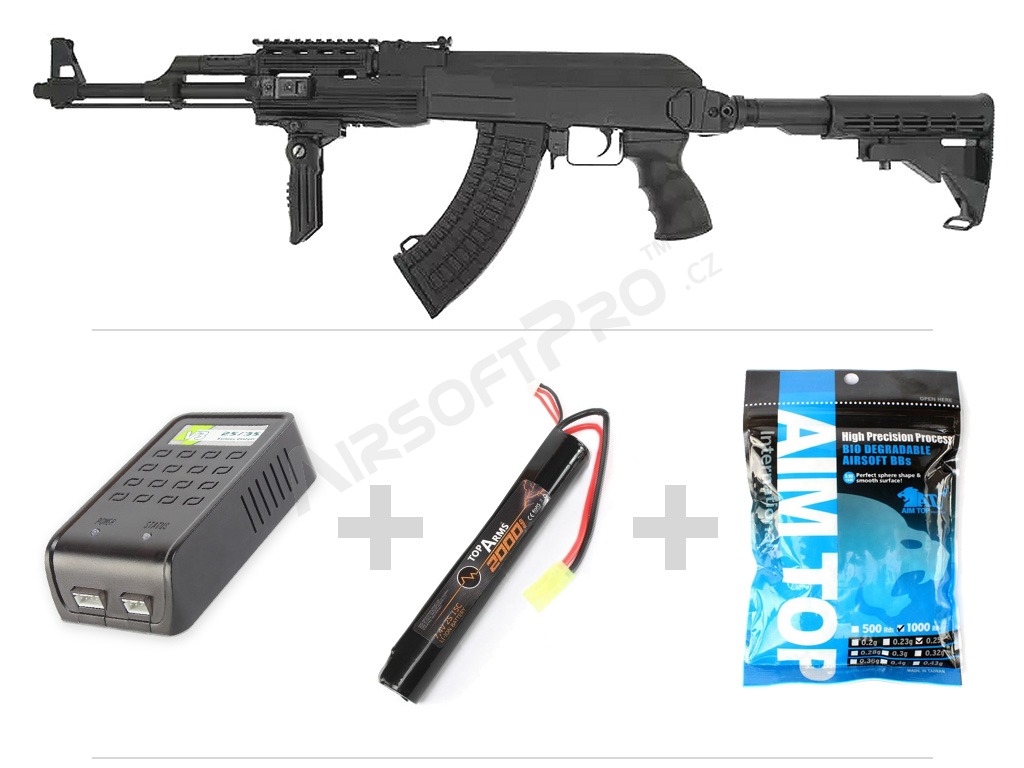 Fusil airsoft AK47C Tactical (CM.028C) Batterie Li-Ion HQ Chargeur HQ Billes 0,25g [CYMA]