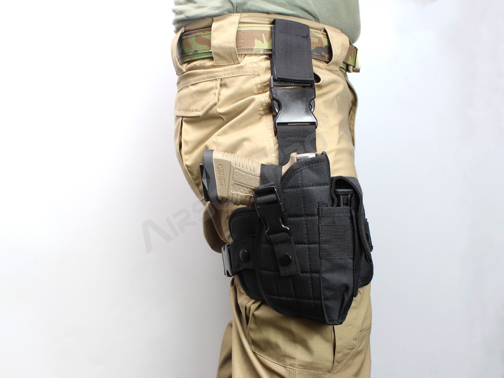 Univerzální pistolové stehenní pouzdro s panelem a sumkami - černé [AITAG]