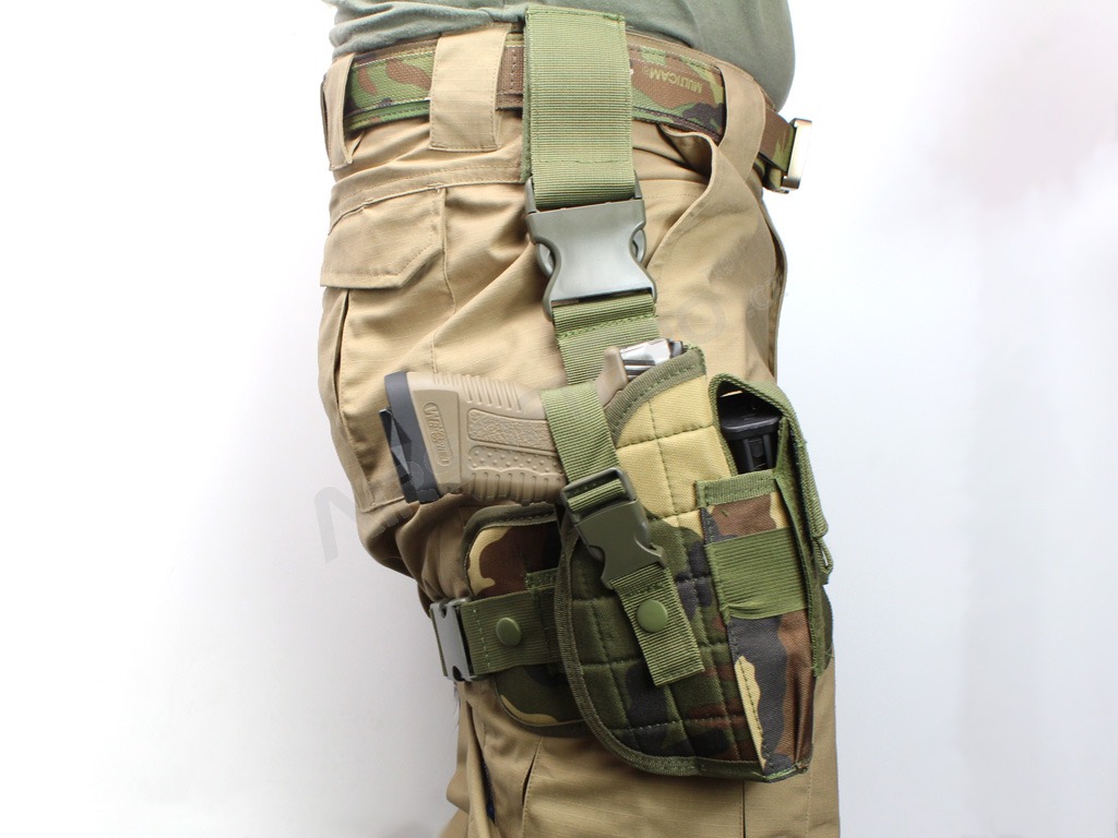 Universal Tactical Pistol Holster w/ Drop Leg Panel - Woodland [AITAG]