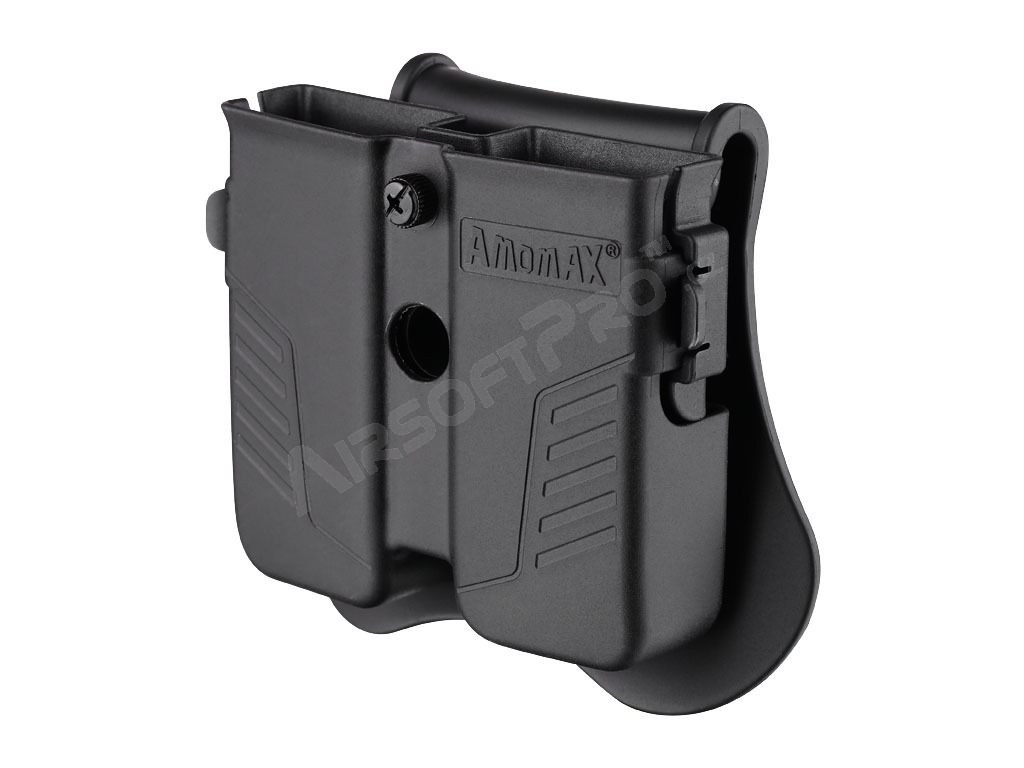 Univerzální opaskové polymerové pouzdro pro dva pistolové zásobníky - černé [Amomax]