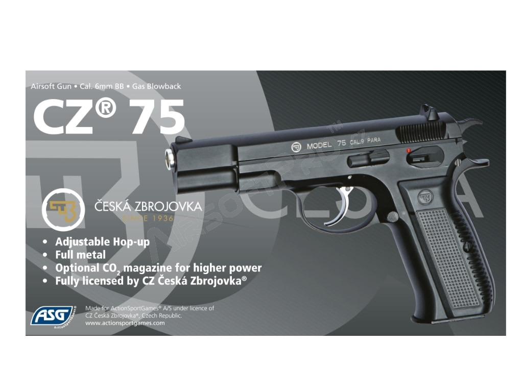 Airsoftová pistole CZ 75 - Blowback, plyn, celokov [ASG]