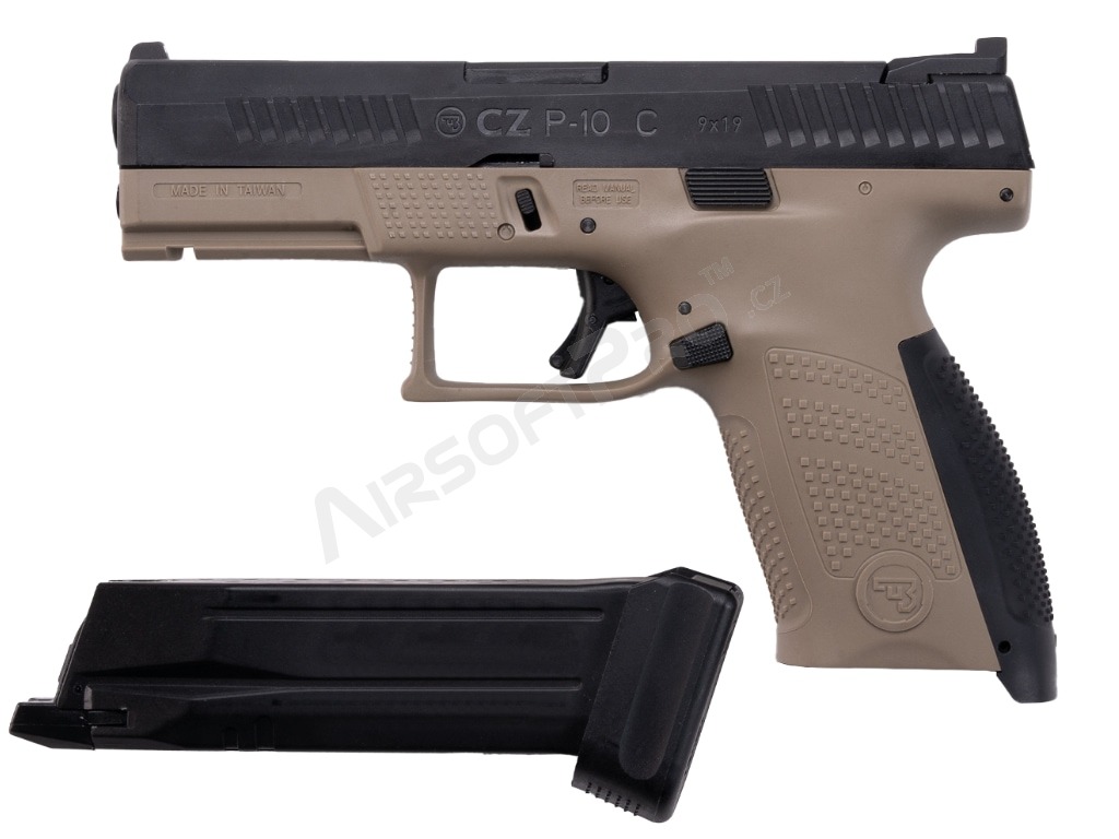 Airsoftová pistole CZ P-10C, kovový závěr, CO2, blowback - FDE [ASG]