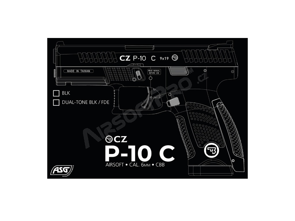 Pistolet airsoft CZ P-10C, glissière métal, CO2, recul - FDE [ASG]