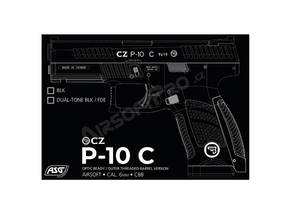 Pistolet airsoft CZ P-10C Optics Ready, glissière métal, recul CO2 - FDE [ASG]