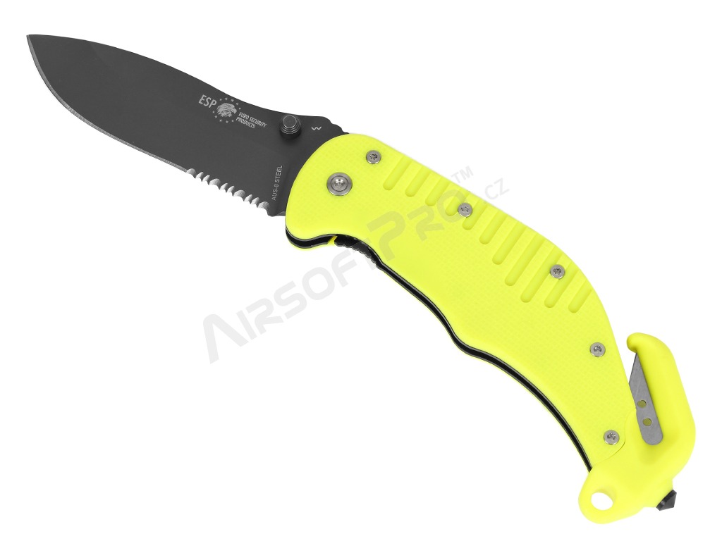 Záchranářský nůž s kombinovaným ostřím (RKY-01-S) - žlutý [ESP]