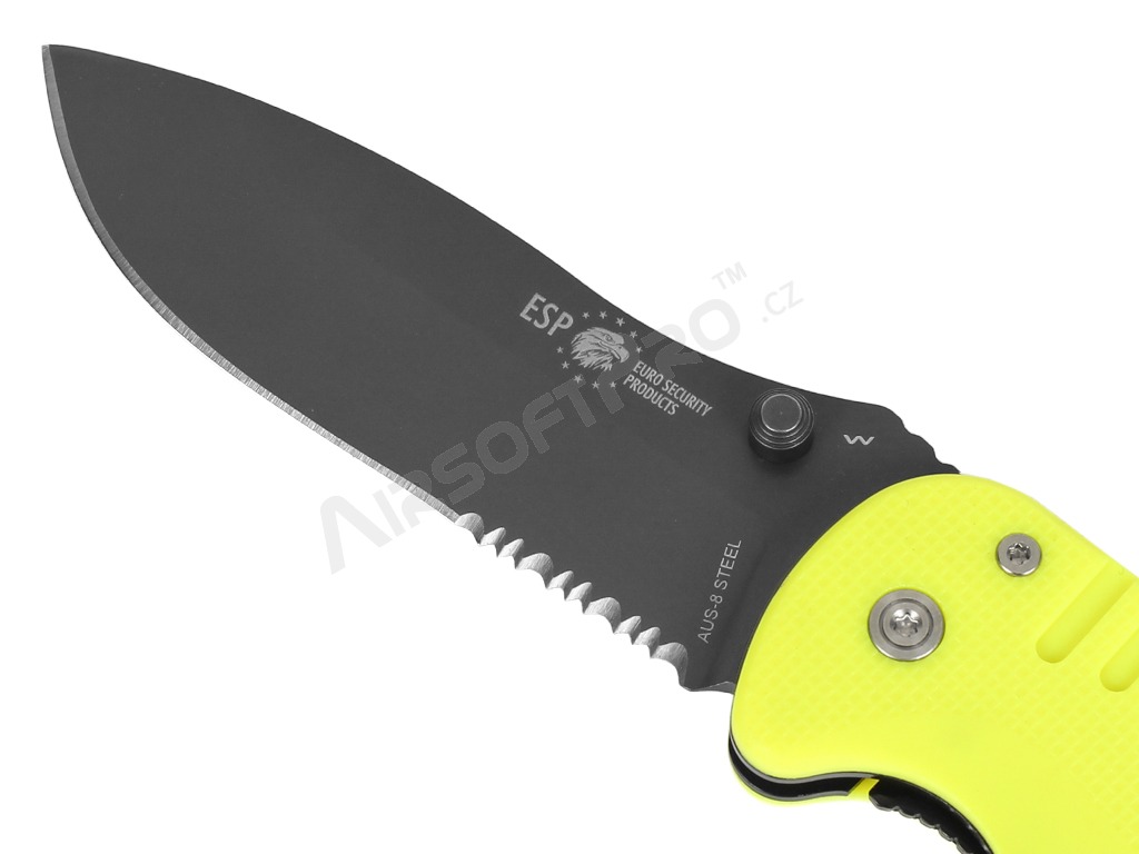 Záchranářský nůž s kombinovaným ostřím (RKY-01-S) - žlutý [ESP]
