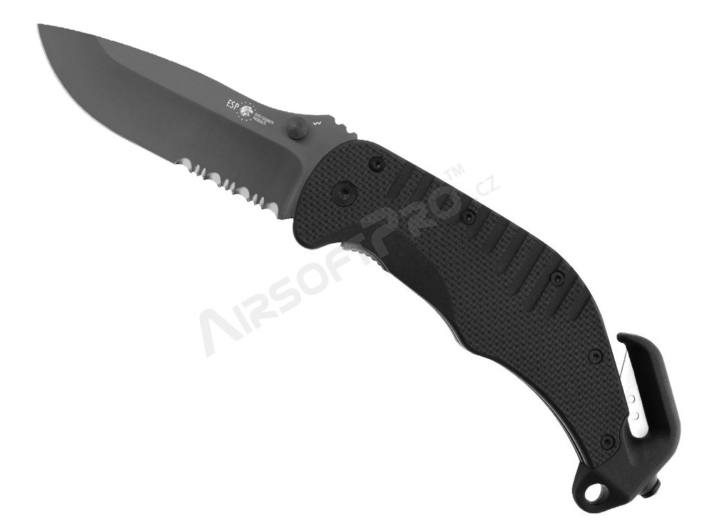 Rescue knife with combined blade (RK-01-S) - Black [ESP]