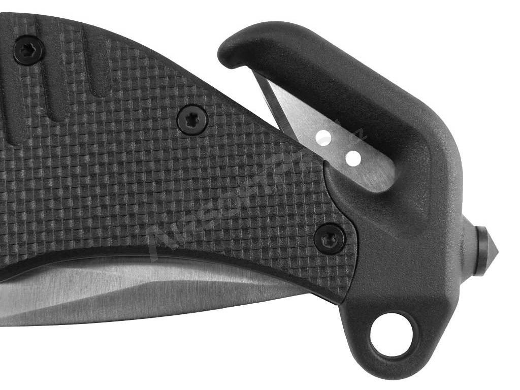 Záchranářský nůž s háčkem a zaoblenou čepelí (RK-02) - černý [ESP]
