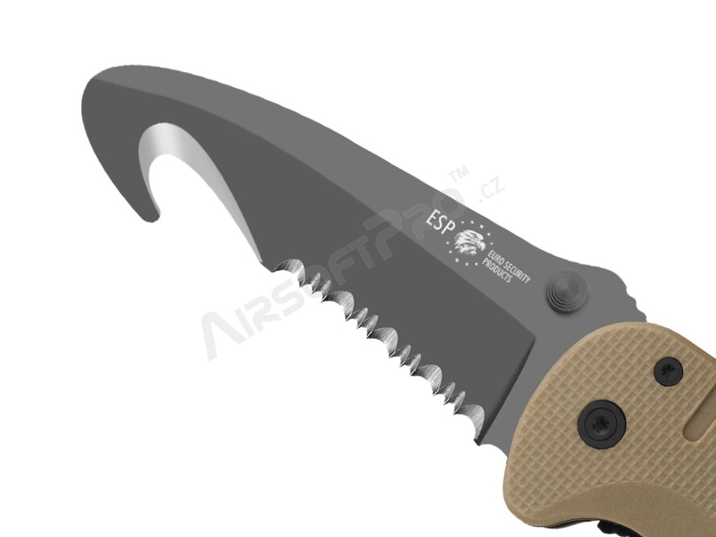 Záchranářský nůž s háčkem a zaoblenou čepelí (RKK-02) - Khaki [ESP]