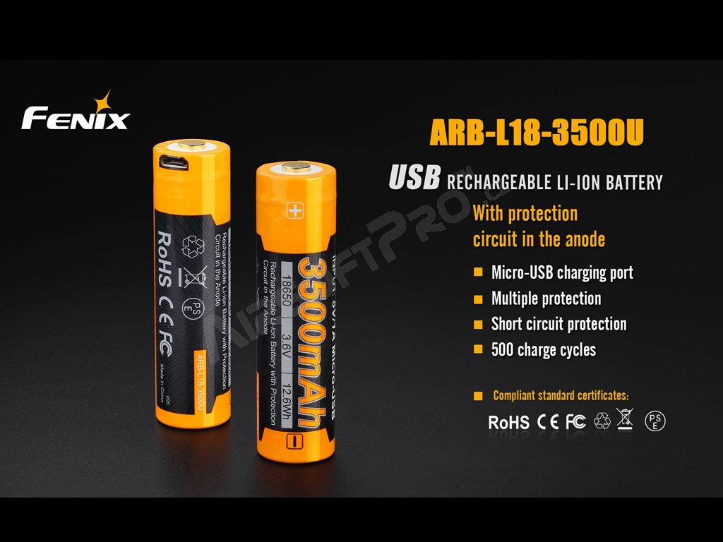 Rechargeable USB battery 18650 3500 mAh (Li-ion) [Fenix]