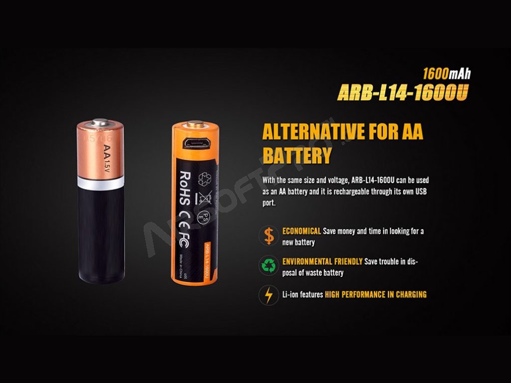 Nabíjecí USB tužková baterie AA 1600 mAh (Li-ion) [Fenix]