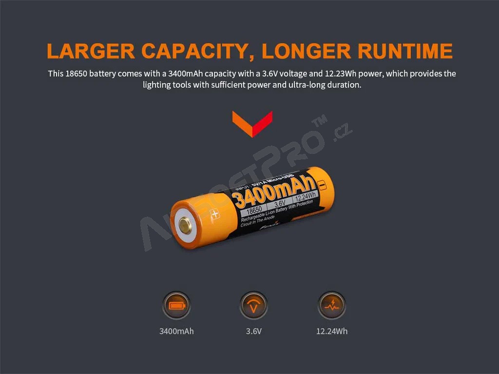 Batterie rechargeable USB-C 18650 3400 mAh (Li-ion) [Fenix]