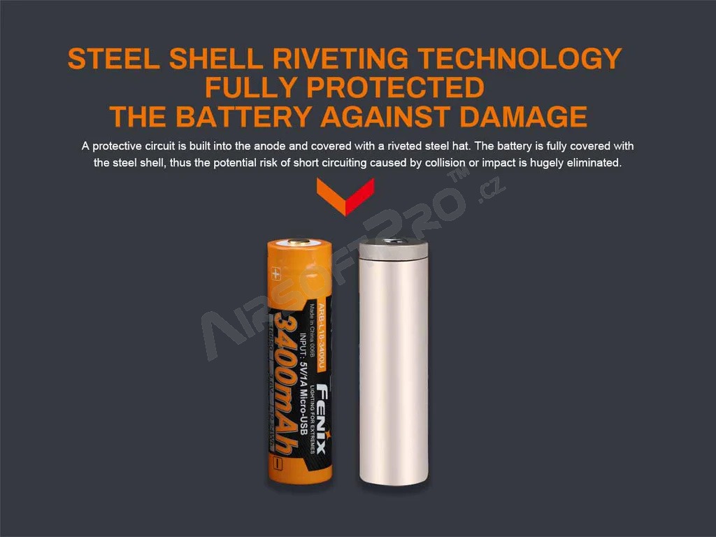 Rechargeable USB-C battery 18650 3400 mAh (Li-ion) [Fenix]