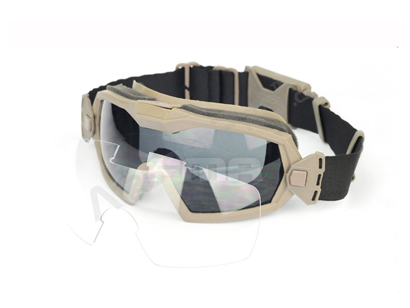Taktické brýle LPG01BK12-2R s ventilátorem a přepravním pouzdrem Desert - čiré, tmavé [FMA]