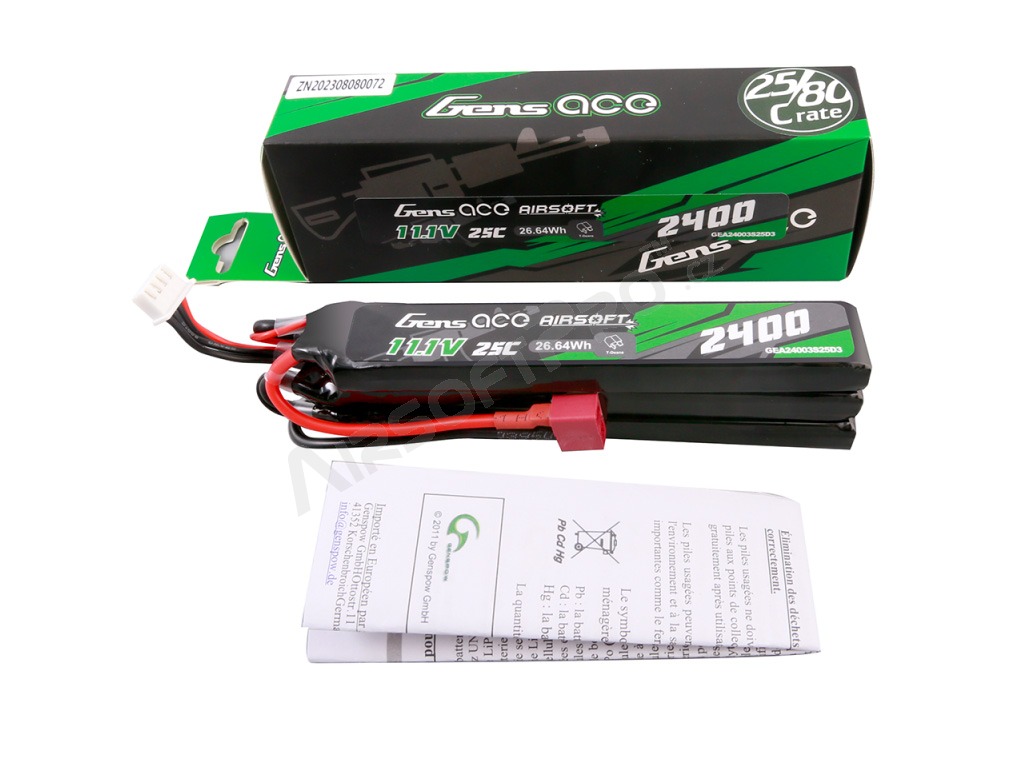 Battery Li-Po 11,1V 2400mAh 25C 125x20x10mm (3x) - DeanT [Gens ace]