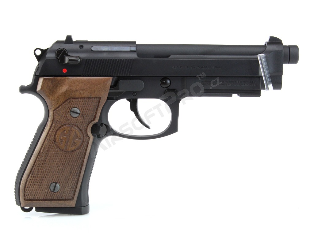 Pistolet airsoft GPM92 GP2, full metal, gas blowback (GBB) - Poignée en bois de noyer [G&G]