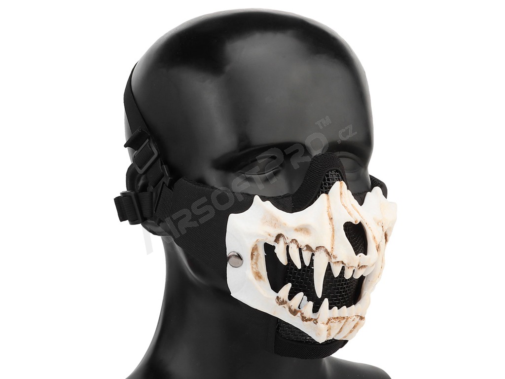 Taktická maska obličeje Glory s bílými 3D tesáky - černá [Imperator Tactical]