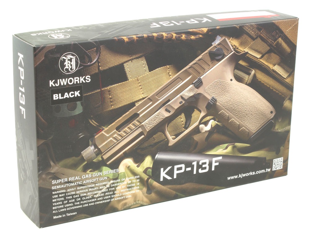 Pistolet airsoft KP-13F, canon fileté, blowback avec dose (CO2) - noir [KJ Works]