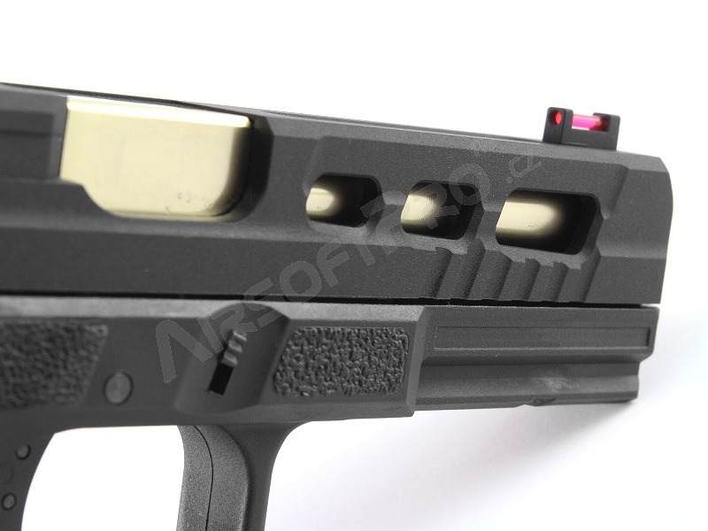 Pistolet airsoft KP-13C, glissière métal, canon or, blowback (GBB) - noir [KJ Works]