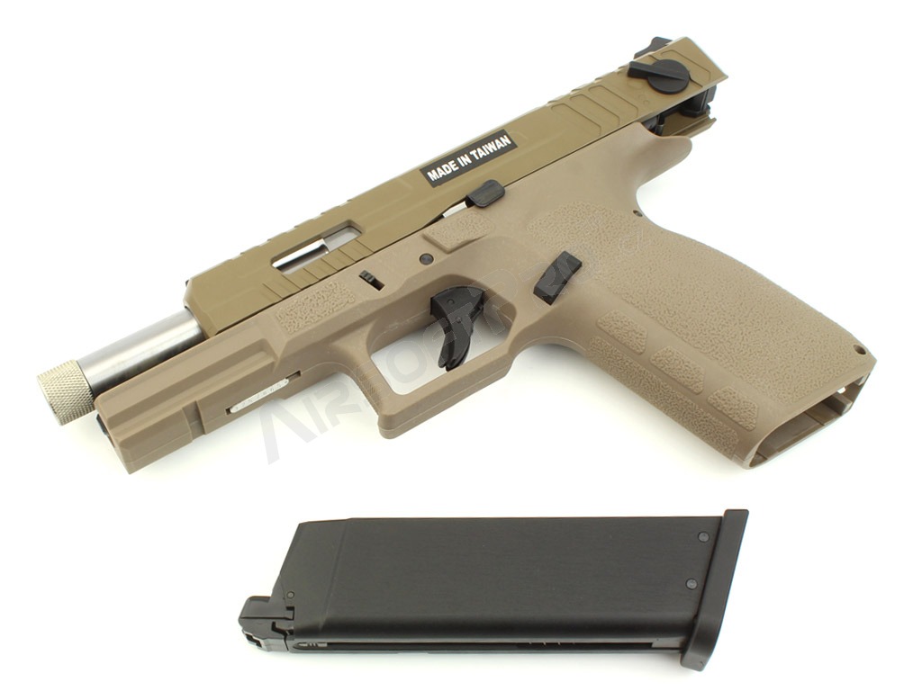 Airsoft pistol KP-13F, barrel with thread, blowback with a dose (GBB) - TAN [KJ Works]
