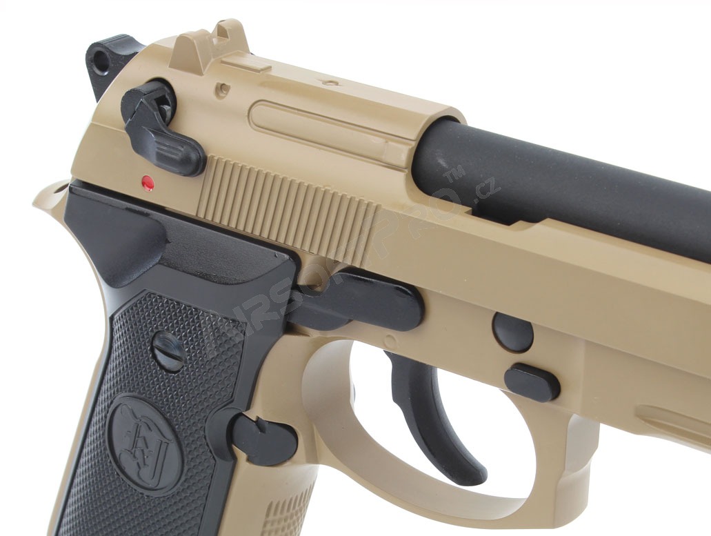 Airsoft pistol M9 A1, barrel with thread, all-metal, gas blowback - TAN [KJ Works]