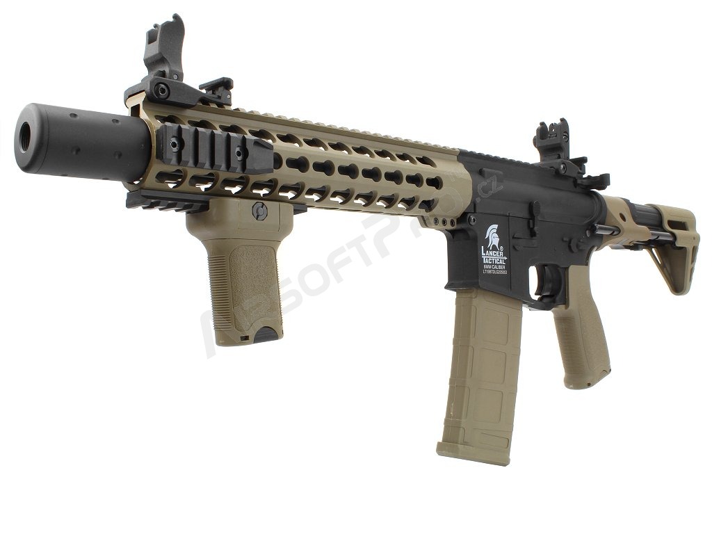 Airsoft rifle M4 Silencer PDW (LT-19 Gen.2) - Black/TAN [Lancer Tactical]