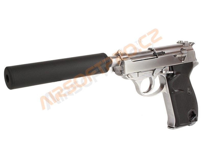 Pistolet airsoft P38S avec compresseur - blowback à gaz - argenté [WE]