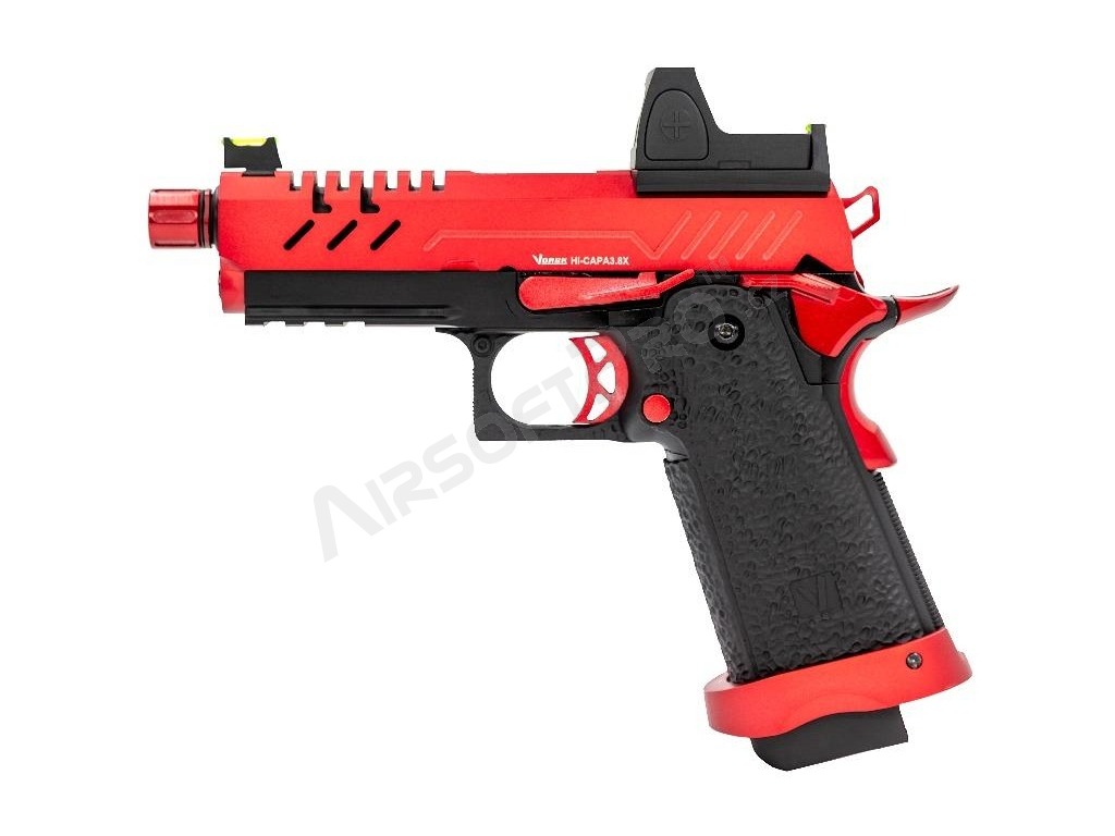 Airsoftová pistole Hi-Capa 3.8 PRO s kolimátorem, GBB - černo-červená [Vorsk]