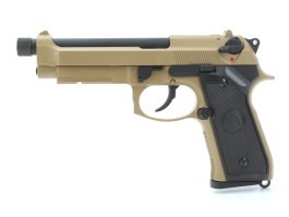 Pistolet airsoft M9 A1, canon fileté, tout métal, gaz blowback - TAN [KJ Works]