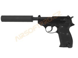Airsoftová pistole P38S s tlumičem - plyn, blowback - černá [WE]