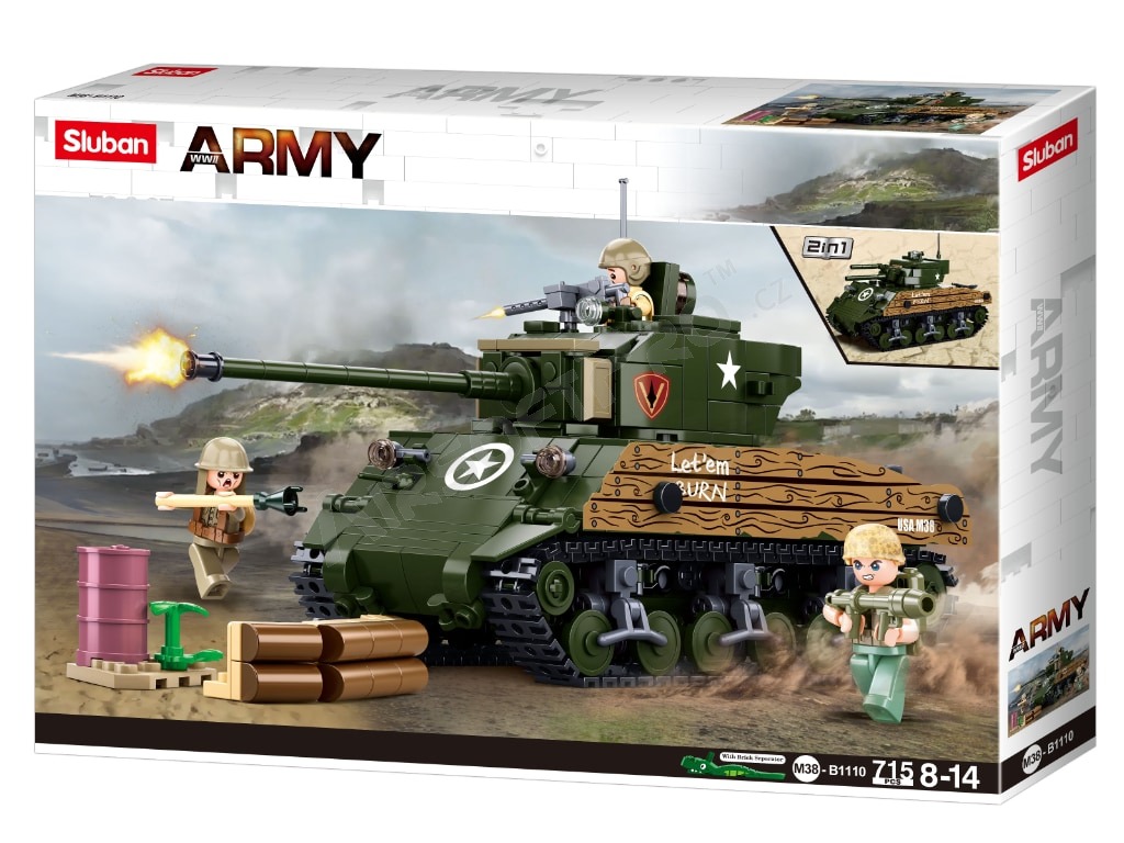 Stavebnice ARMY WW2 M38-B1110 Americký střední tank M4A3 Sherman 2v1 [Sluban]