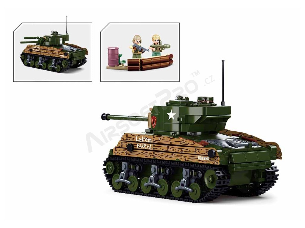 Stavebnice ARMY WW2 M38-B1110 Americký střední tank M4A3 Sherman 2v1 [Sluban]