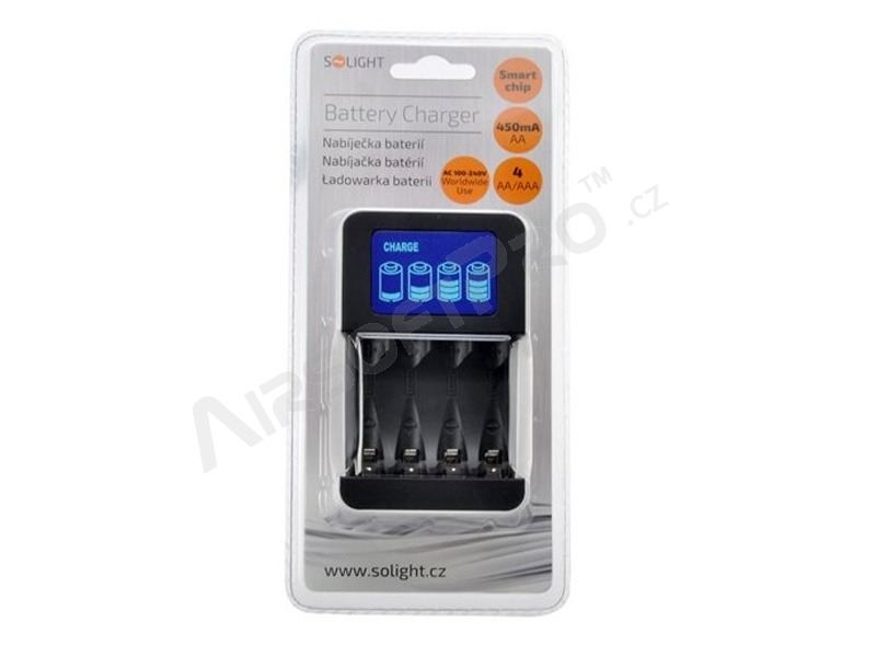 Microprocessor AA/AAA charger with LCD display, 450mA, 4 channels [Solight]