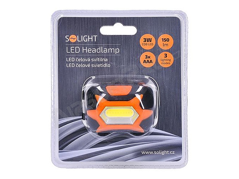 Lampe frontale WH25 LED 3W COB, 150 lm, piles AAA [Solight]
