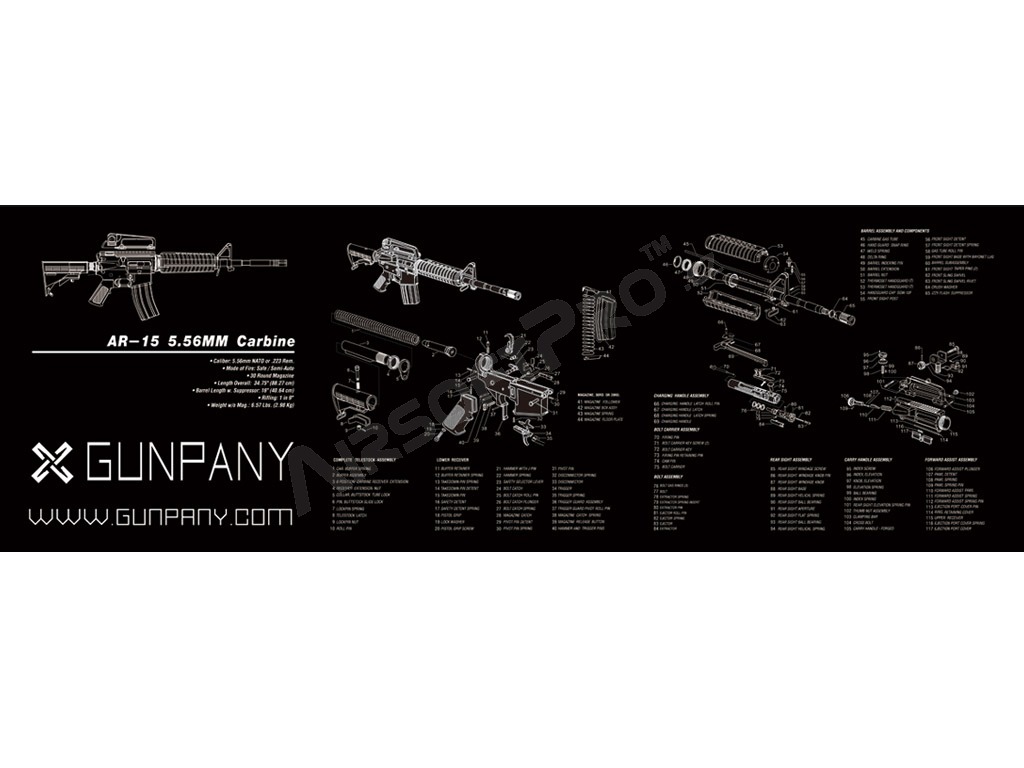 Tapis de banc de nettoyage pour armes AR15 de Gunpany (91 x 30 cm) [Vector Optics]