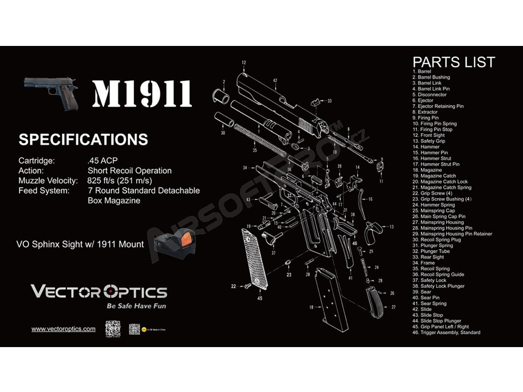 Tapis de banc de nettoyage pour armes M1911 (50 x 31 cm) [Vector Optics]
