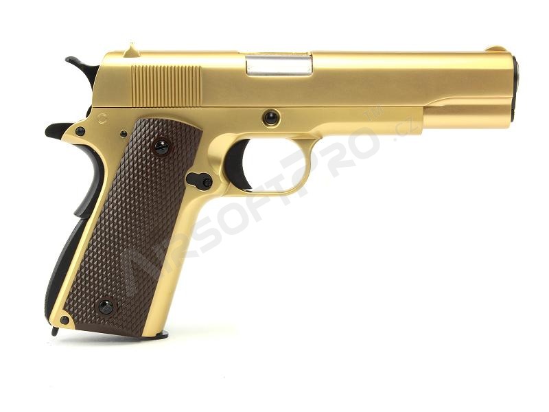 Pistolet airsoft M1911 A1 - détente à gaz, full metal - plaqué or 24K [WE]