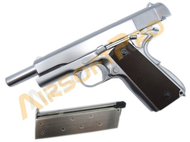 Pistolet airsoft M1911 A1 (Ver.3) Matt Chrome - gas blowback, full metal [WE]