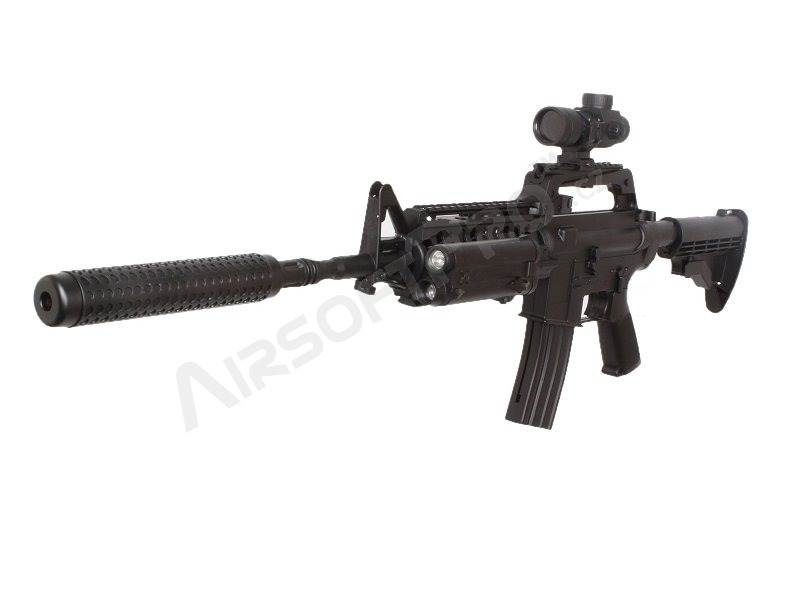 Airsoftová zbraň M4 S-System S20 + tlumič + svítilna + kolimátor, ABS, manuál [Well]