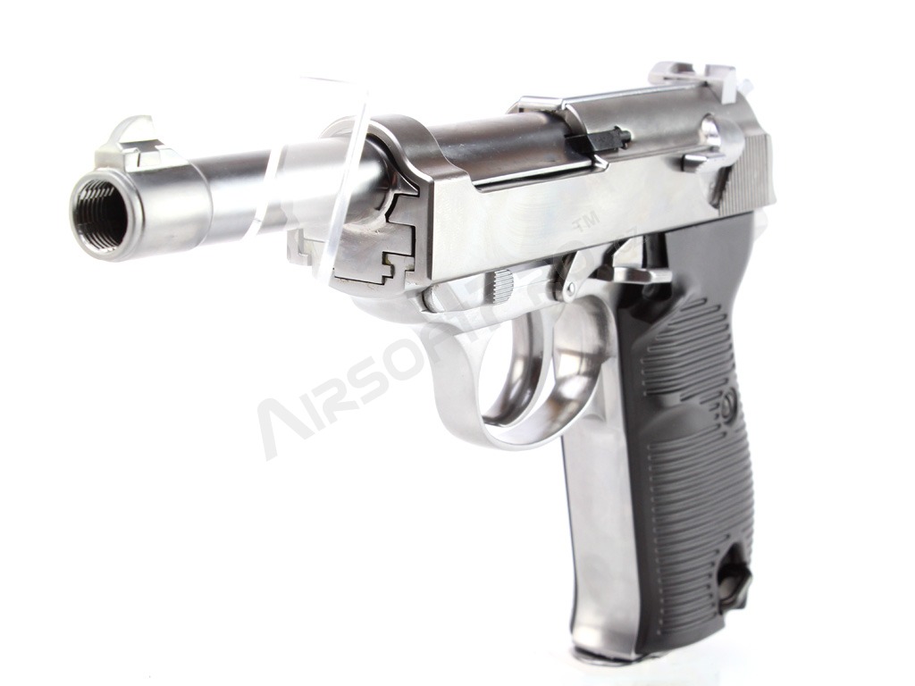Pistolet airsoft P38 - métal, blowback à gaz - argenté [WE]