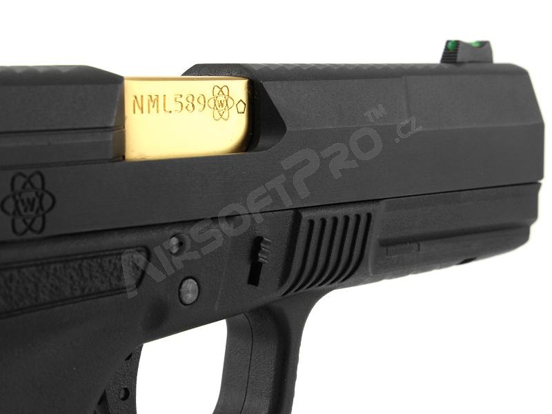 Pistolet airsoft GP1799 T1 - GBB, glissière métal noir, carcasse noire, canon doré [WE]
