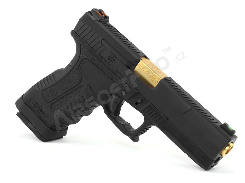 Pistolet airsoft GP1799 T1 - GBB, glissière métal noir, carcasse noire, canon doré [WE]