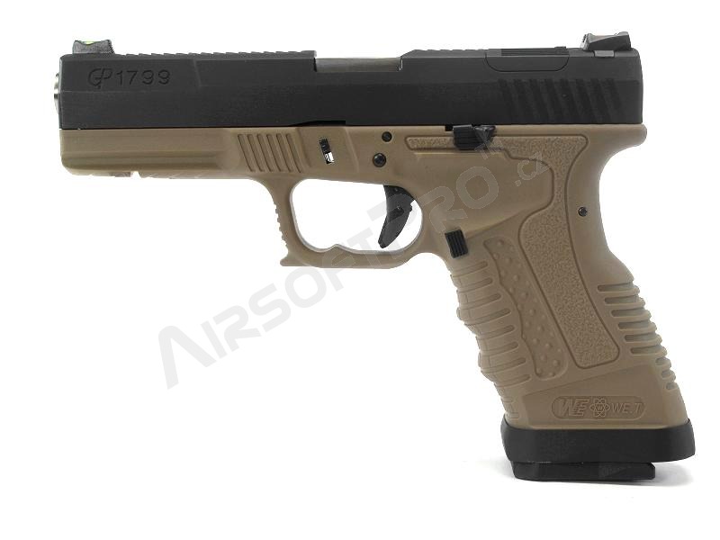 Airsoft pistol GP1799 T2  - GBB, metal black slide, TAN frame, silver barrel [WE]