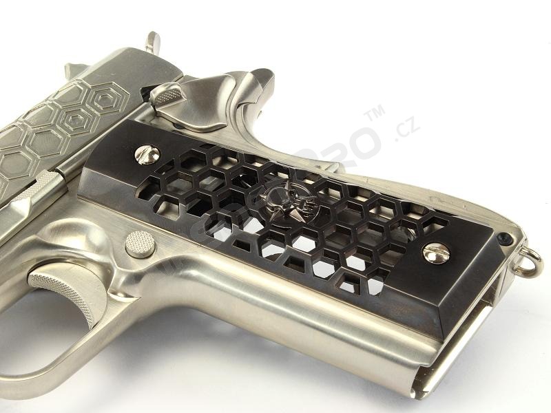 Airsoftová pistole M1911 Hex Cut - GBB, celokov, Gen2 - stříbrná [WE]