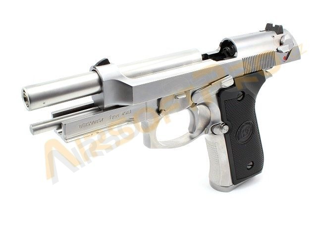 Pistolet airsoft M9A1 Gen2, nickel, fullmetal, AUTO blowback, LED BOX [WE]