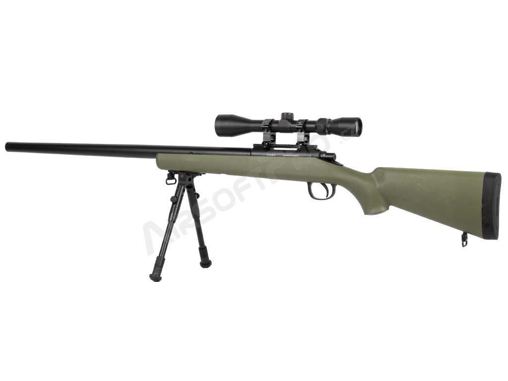 Airsoft sniper MB03D + puškohled a dvojnožka, olivová [Well]