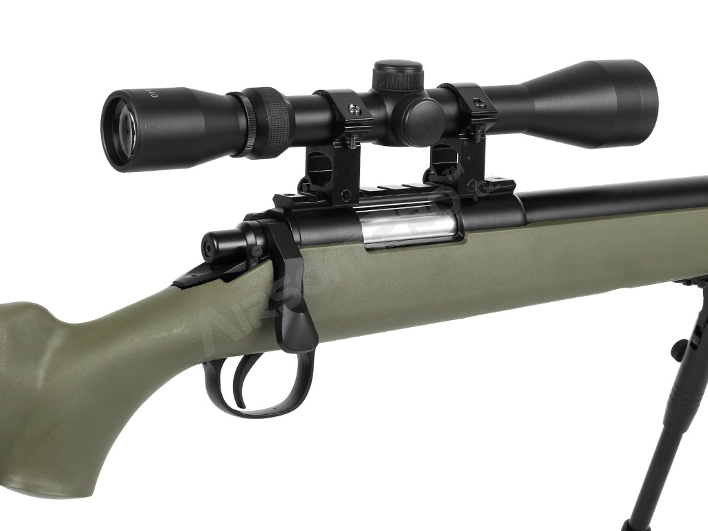 Airsoft sniper MB03D + puškohled a dvojnožka, olivová [Well]