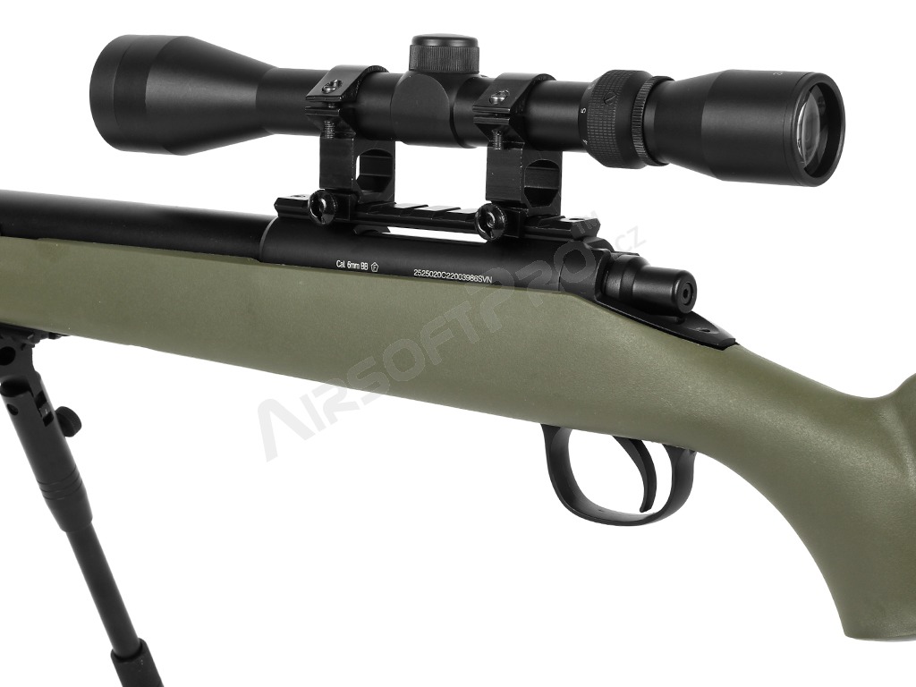 Airsoft sniper MB03D + scope and bipod, olive [Well]