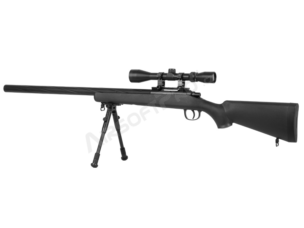 Airsoft sniper MB03D UPGRADE až 200 m/s (670 fps) + puškohled a dvojnožka - černá [Well]